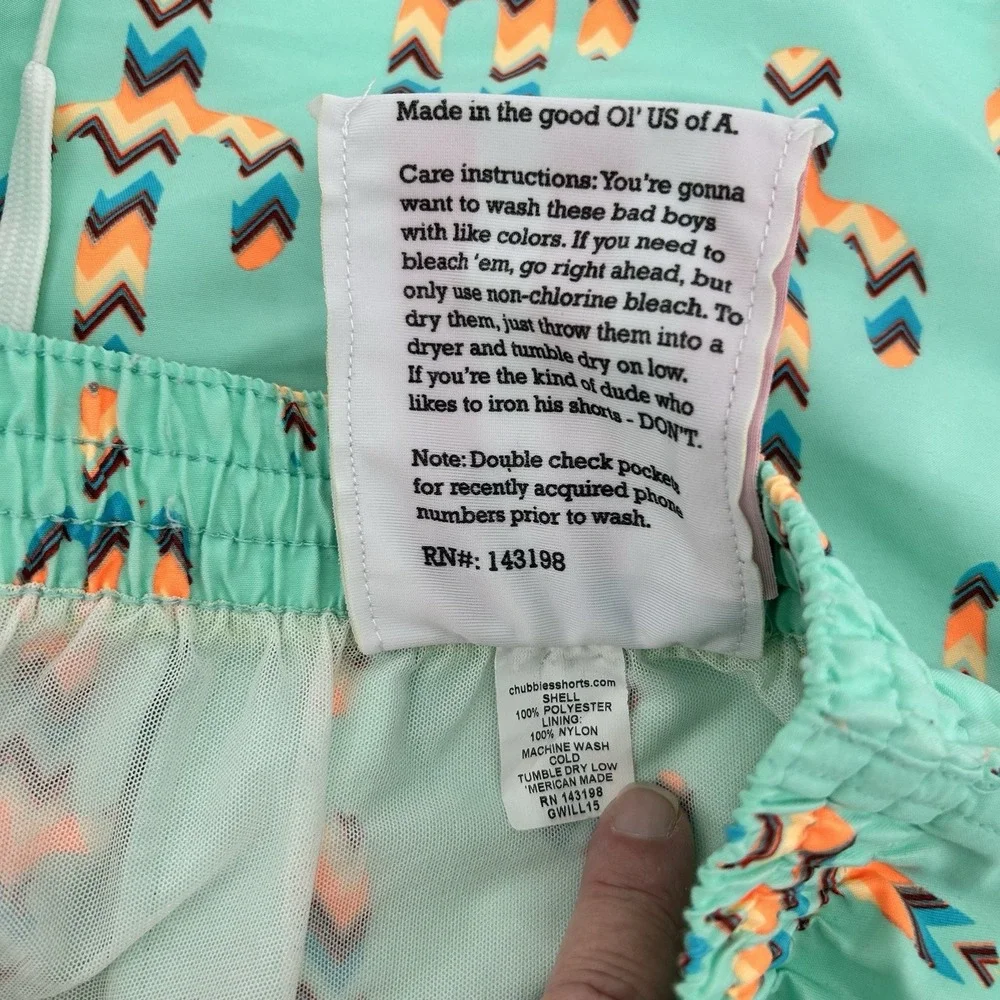 Chubbies Swim Trunks Mens L Cactus Print Teal Lined Beach Shorts Desert Made USA